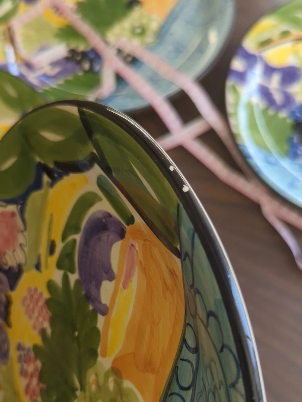 Favanol Martinique Hand Painted Dinner Plates, Set Of 7